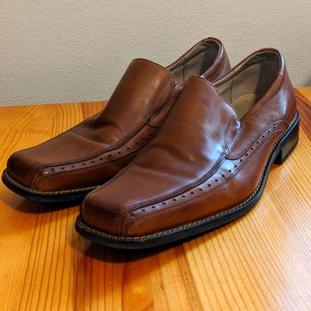 Vintage Stacy Adams Brown Loafers Slip on Square Toe Size 10.5 M